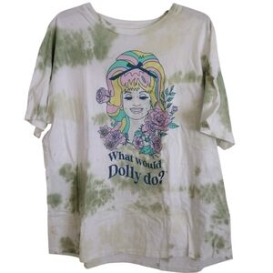 Dolly Parton What would Dolly do tie dye multicolor pastel Green T-shirt size XL
